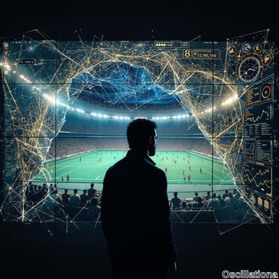 A person's silhouette stands before a large, multi-panel digital display showcasing a fut…
