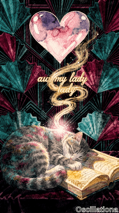 Whimsical Art Deco watercolor on dark teal-maroon backdrop with geometric fans & zigzags.…