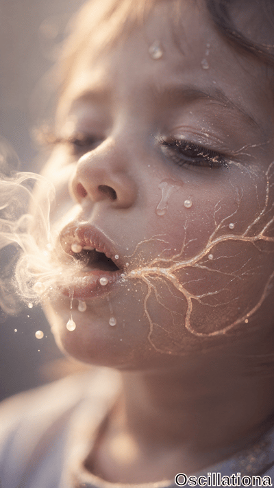 A close-up of a person's face with intricate golden branch-like patterns on the cheek and…