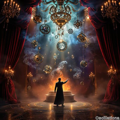A person in a dark coat stands on a glowing, fiery platform, arm raised in a magical gest…