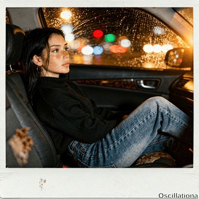 Young woman with long black hair, freckles, black turtleneck, faded jeans, gold hoops sit…