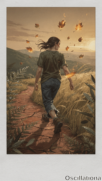 A melancholic long-haired young man in profile with teary eye walks away on cracked red-b…