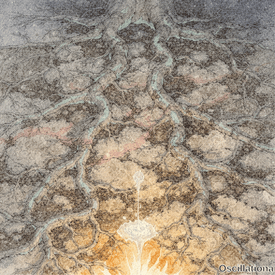 Abstract watercolor ink art of branching dark lines forming root neural network on gray w…