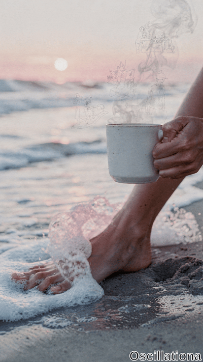 Serene portrait beach sunset: tanned bare foot with pink-polished toenails in foamy waves…