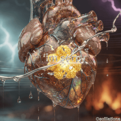 A surreal heart made of semi-transparent, glossy crystalline material in brown, red, and …