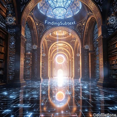 A grand, futuristic library with high, ornate arches adorned with intricate golden design…
