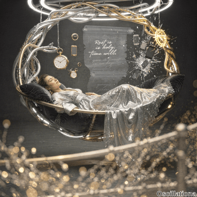 Surreal digital art shows serene Asian woman with long dark hair sleeping in ornate silve…