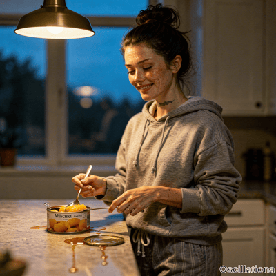A freckled woman in gray hoodie with messy bun and snake tattoo on neck smiles opening ca…