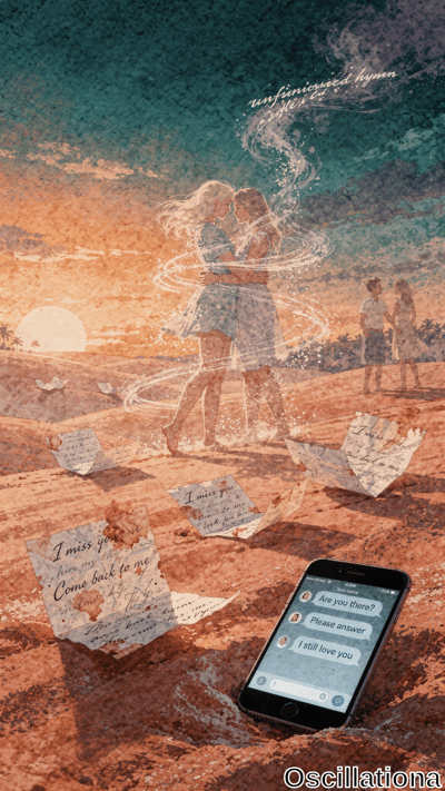 Dreamy ethereal digital artwork of sunset beach in warm oranges, sandy browns, teal skies…