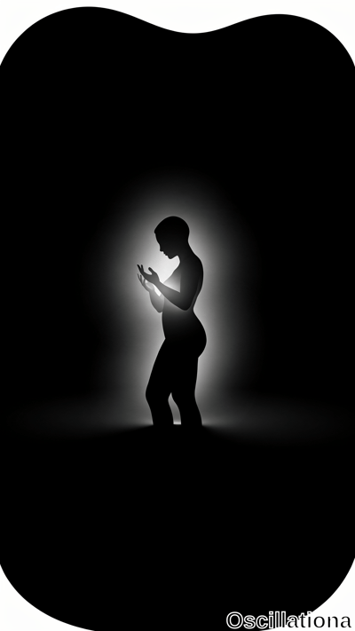 A silhouette of a person in profile facing right, backlit by a soft glow creating a halo …