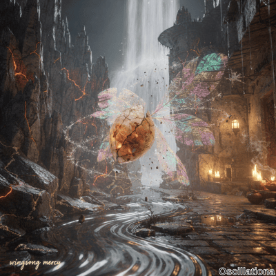 A mystical cavern scene with a large, cracked, glowing amber orb at the center, surrounde…