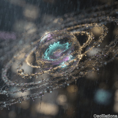 A mesmerizing abstract scene with a central iridescent orb glowing in teal, purple, and g…