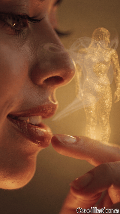 A close-up of a person's face with smoke or vapor being exhaled, forming a cloud around t…