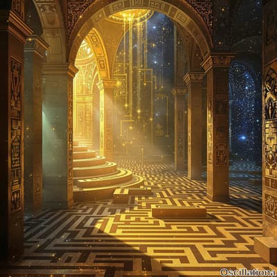 An elaborate, fantastical interior with ancient Egyptian or Middle Eastern architectural …